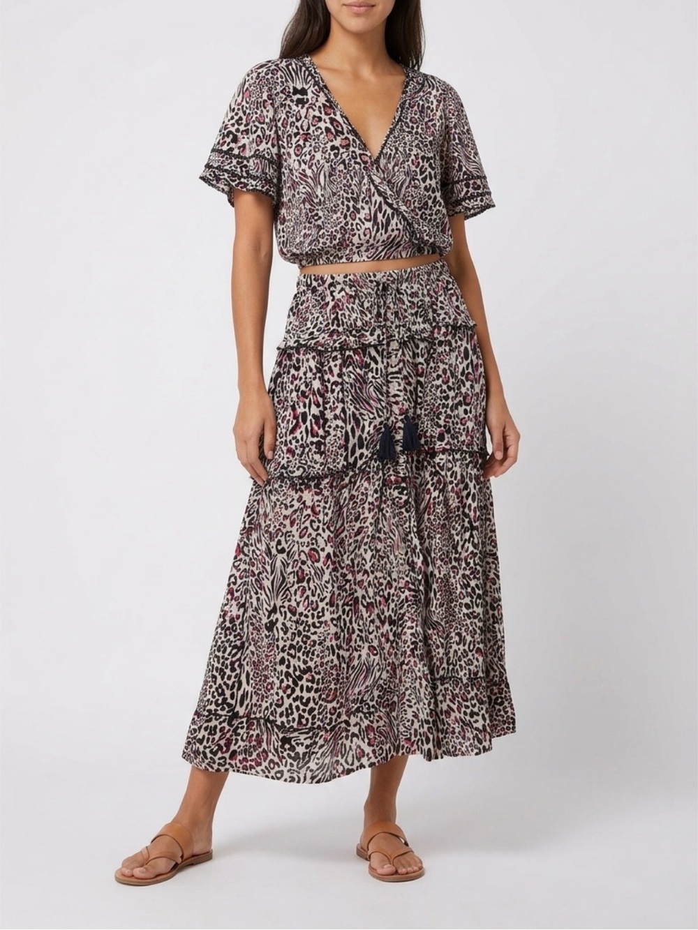 Tiered Maxi Skirt and top in Animal Print